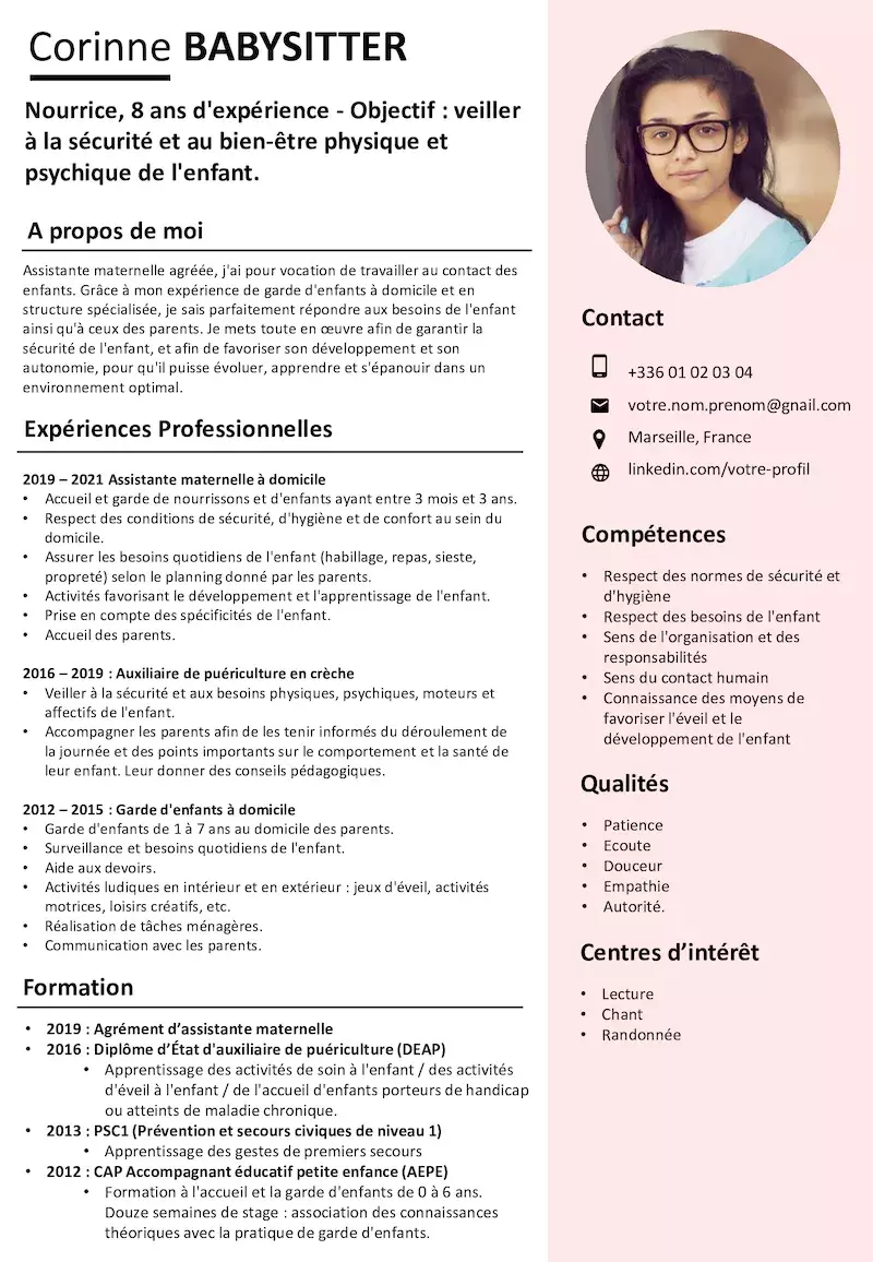 Exemple de CV gratuit Assistante Maternelle
