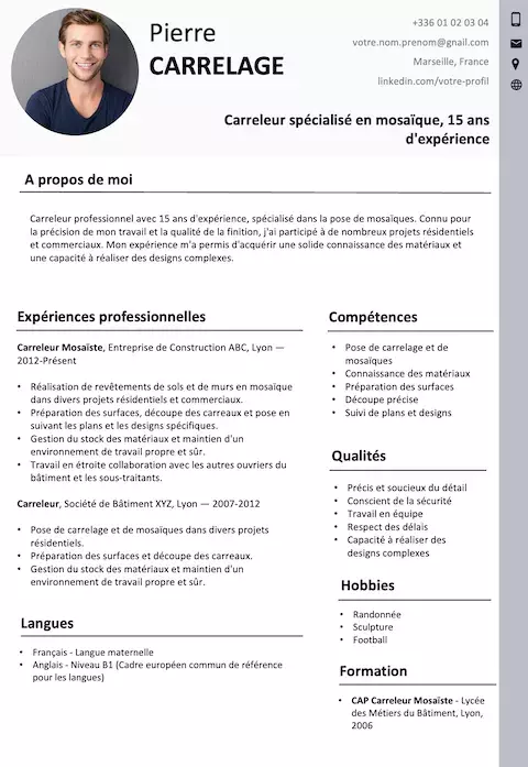 Exemple de CV gratuit Carreleur