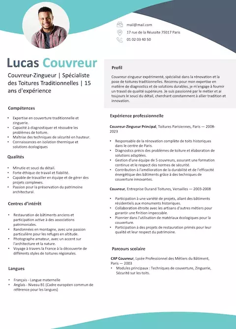 Exemple de CV gratuit Couvreur