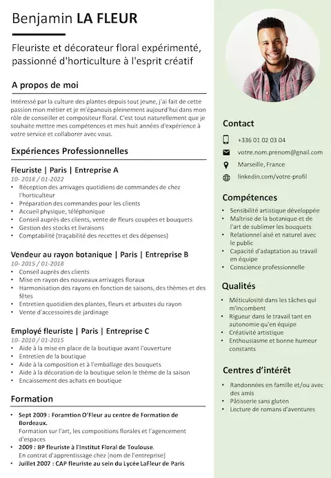 Exemple de CV gratuit Fleuriste
