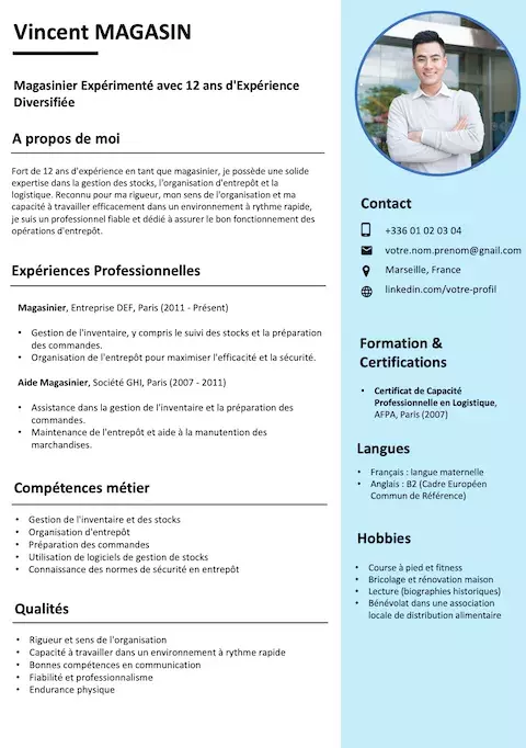 Exemple de CV gratuit Magasinier