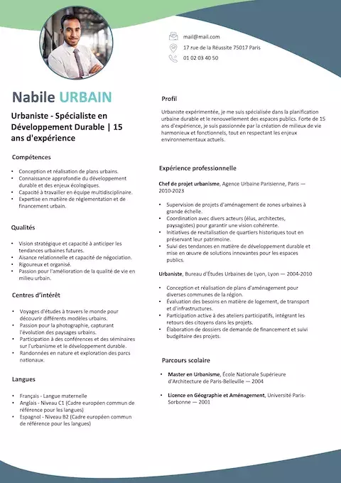 Exemple de CV gratuit Urbaniste