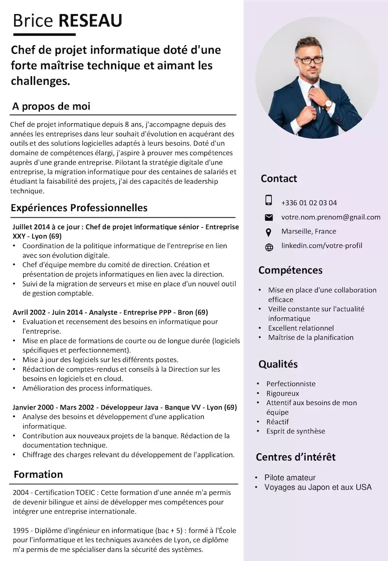 Exemple de CV Chef de projet informatique [GRATUIT]