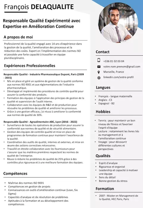 Exemple De CV Responsable Qualit GRATUIT 