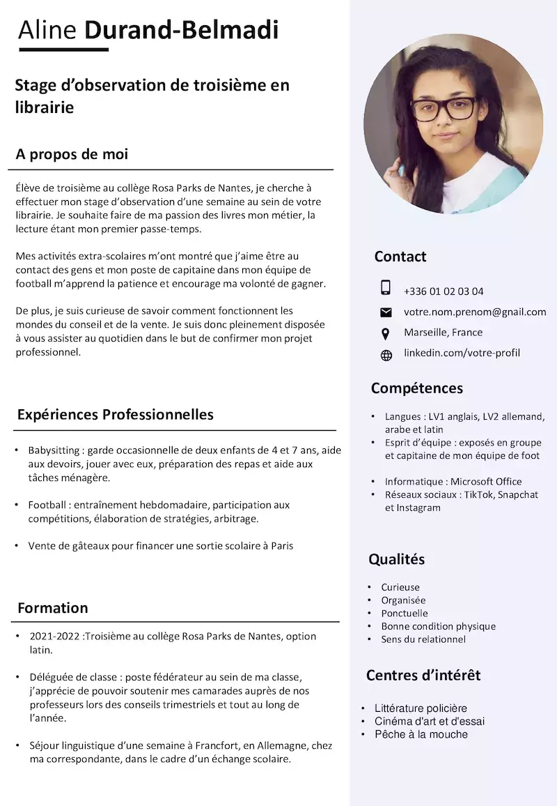 Exemple De CV Stage De 3 me GRATUIT Exemple De CV Stage De 3 me GRATUIT