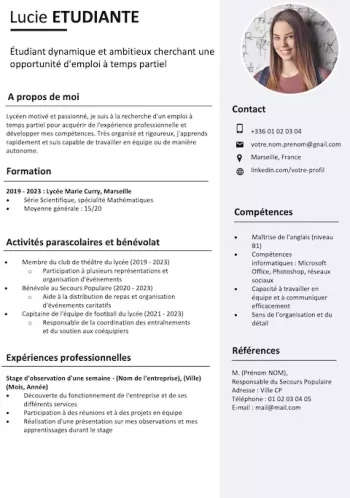 Exemple De Cv Pour Lyceen Exemple De Cv Pour Seconde KDGJX