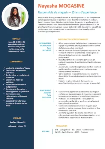 Exemple de CV : Responsable de magasin [GRATUIT]